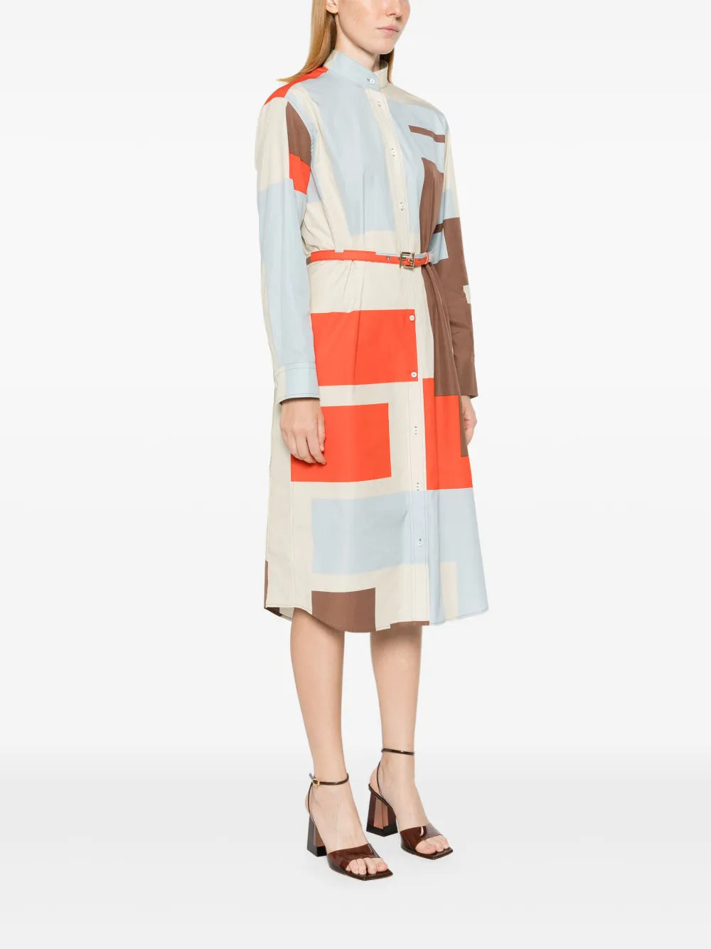Fendi Abstract Color-Block Belted Shirt Dress - image 3
