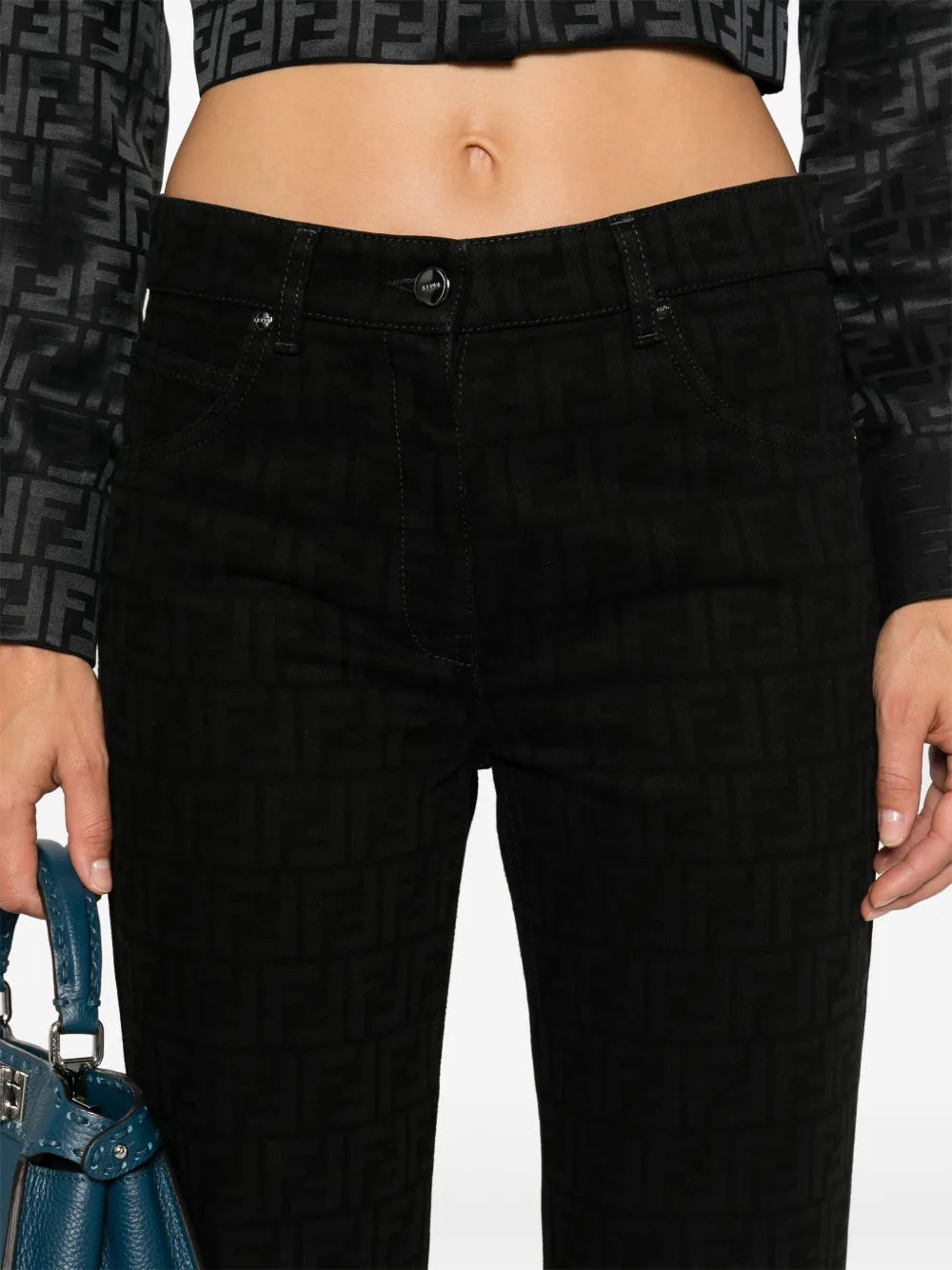 Fendi Black Monogram Slim-Fit Jeans - image 7
