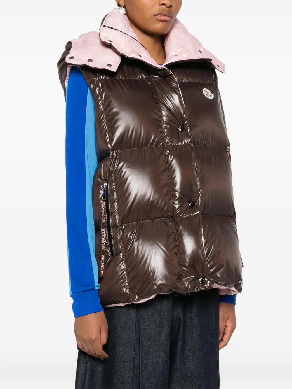 Moncler Brown & Pink Hooded Puffer Vest - image 3