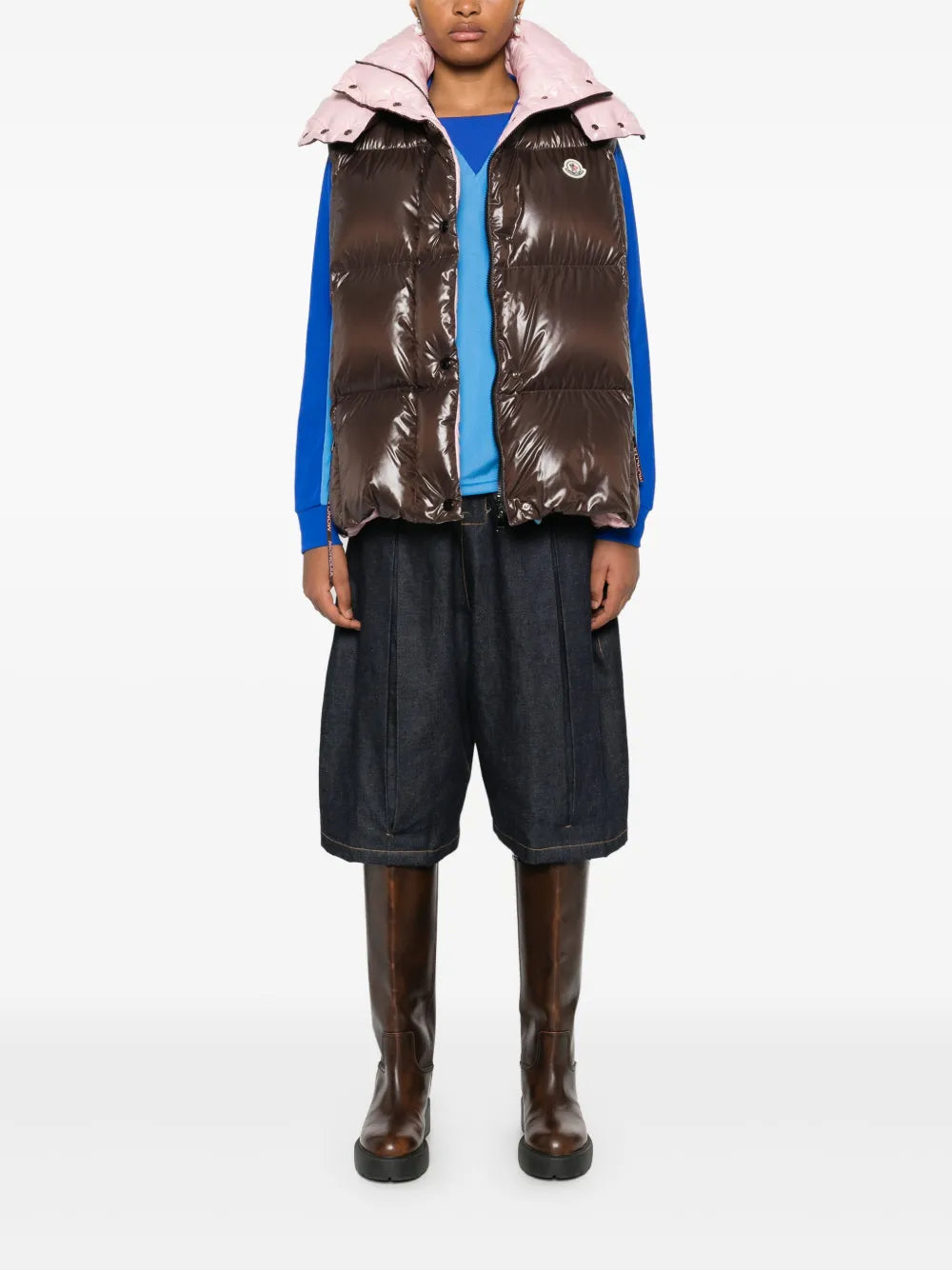 Moncler Brown & Pink Hooded Puffer Vest - image 2