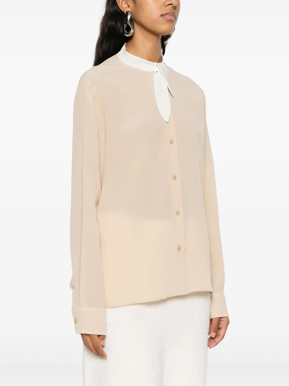 Prada Cream Silk Bow Collar Blouse - image 3