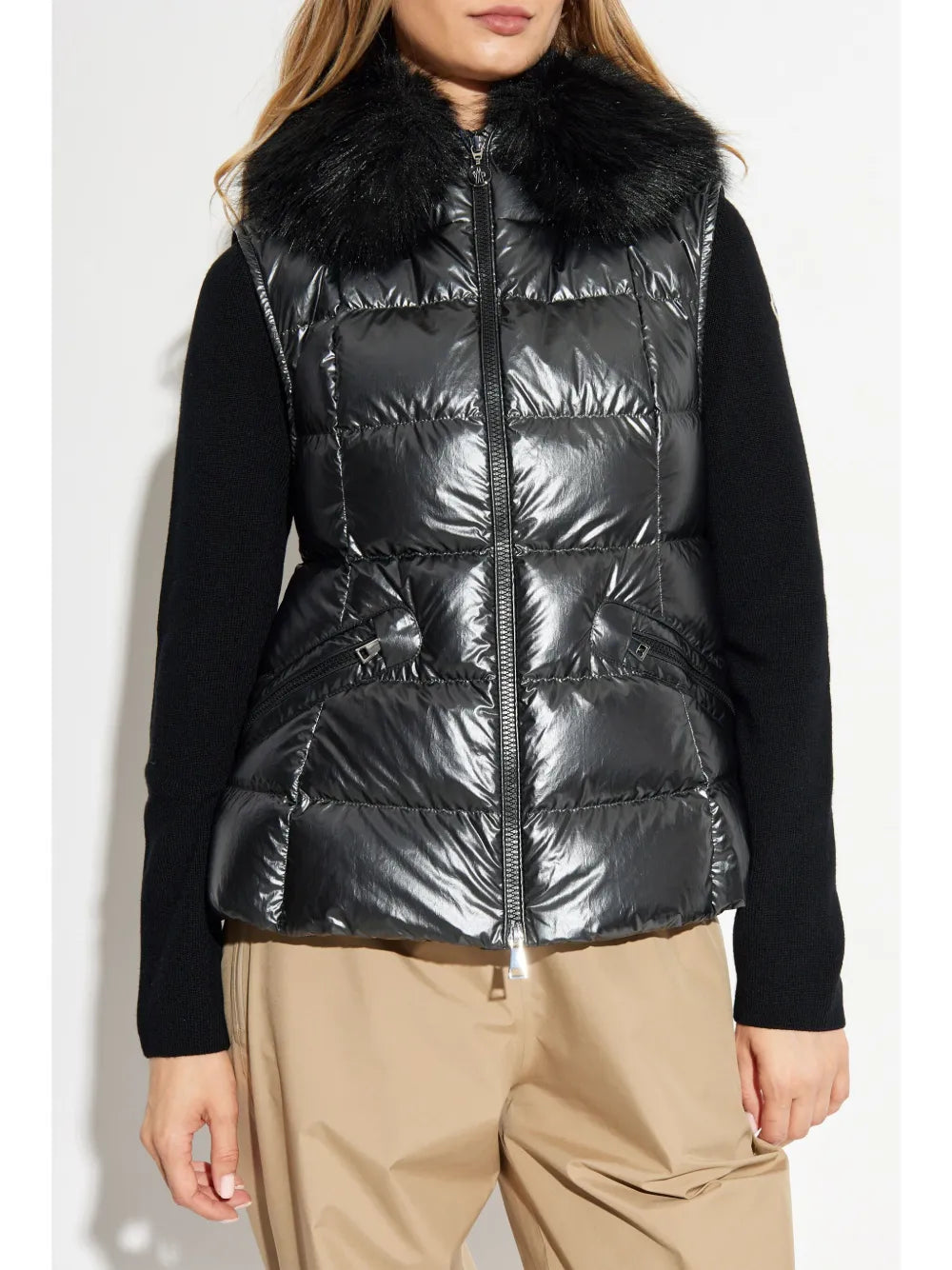 Moncler Glossy Fur-Trim Quilted Puffer Vest - image 3