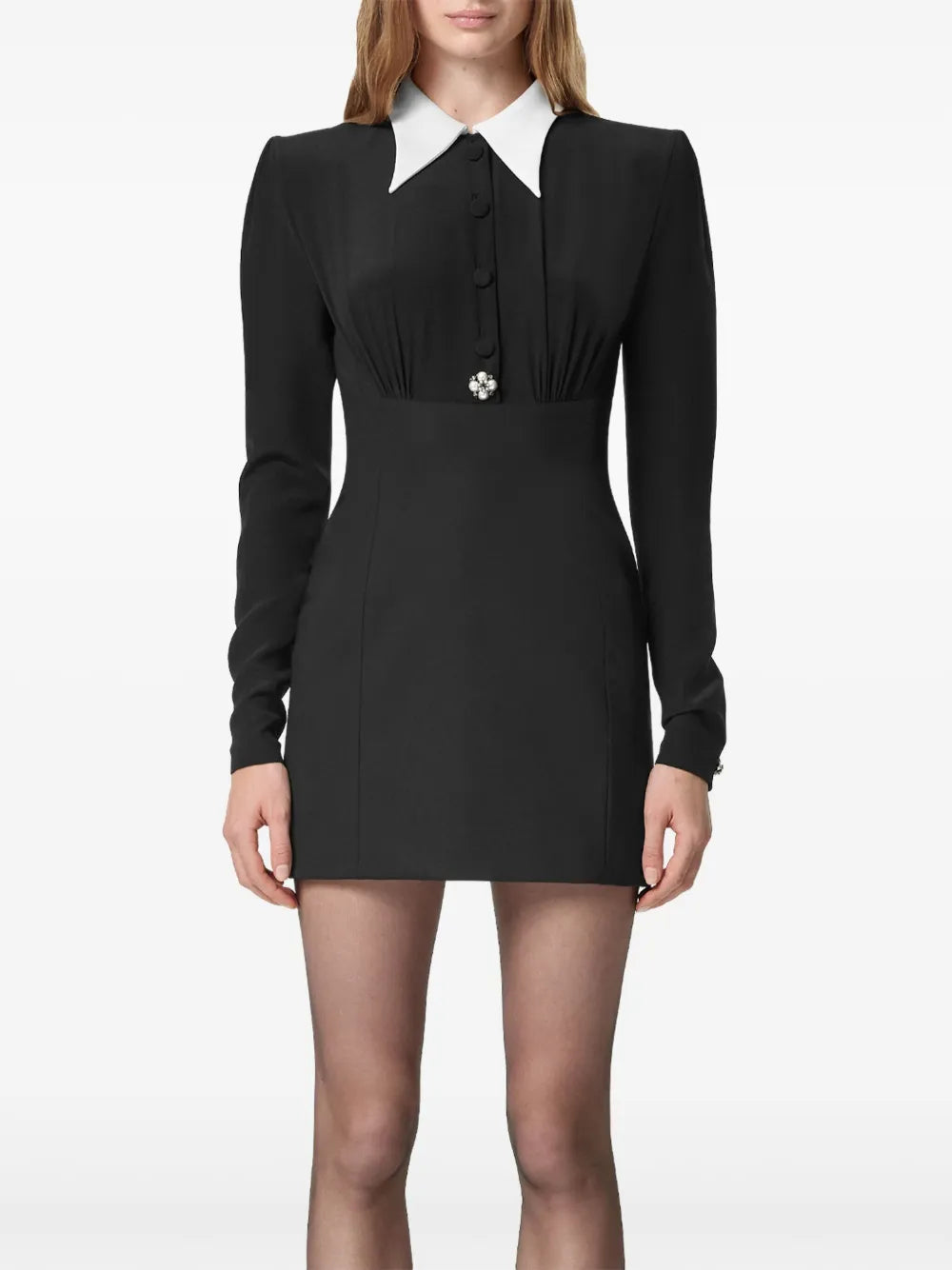Versace Contrast Collar Mini Dress with Ribbon Tie - image 3