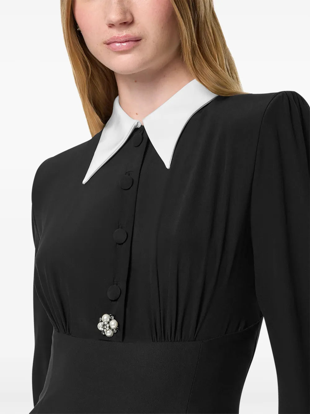 Versace Contrast Collar Mini Dress with Ribbon Tie - image 7