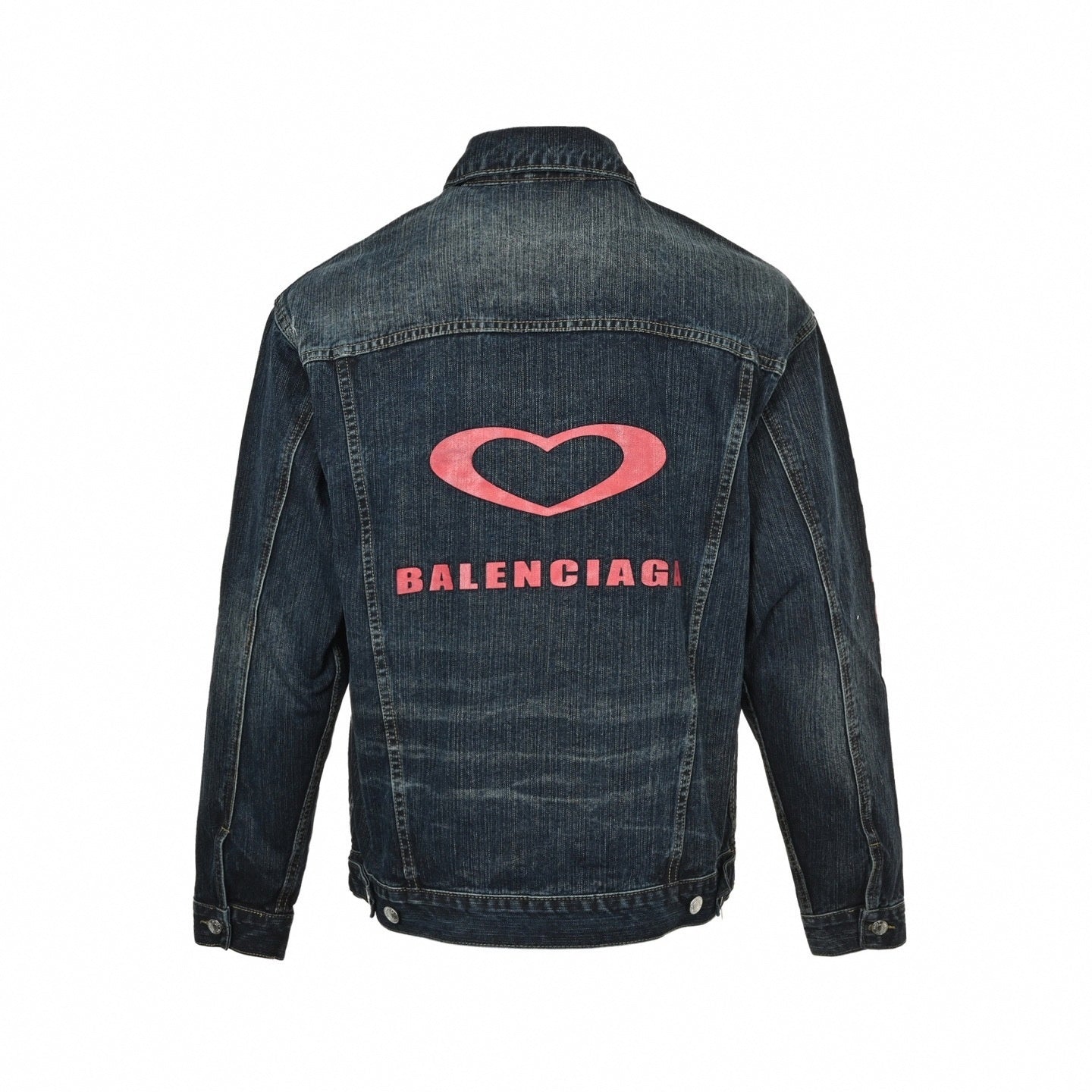 Balenciaga Heart & Logo Print Washed Denim Jacket - image 3