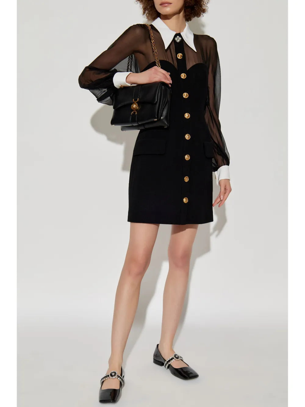 Versace Sheer Sleeve Corset Mini Dress with Contrast Collar - image 2