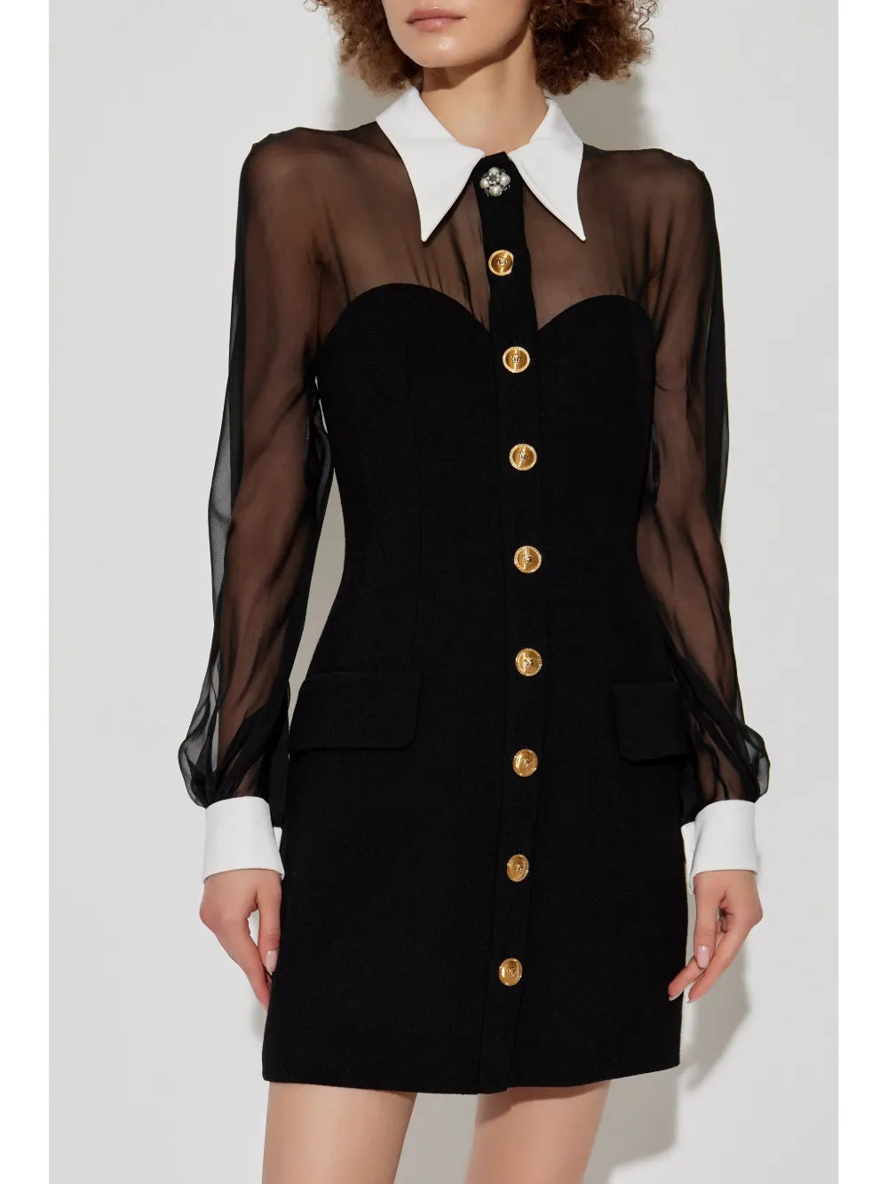Versace Sheer Sleeve Corset Mini Dress with Contrast Collar - image 3