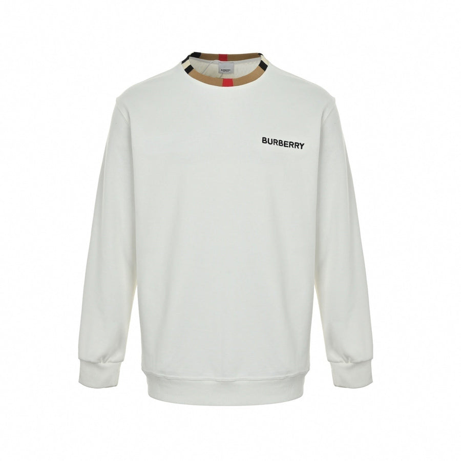 Burberry Boutique White Crewneck Sweatshirt with Icon Stripe Trim
