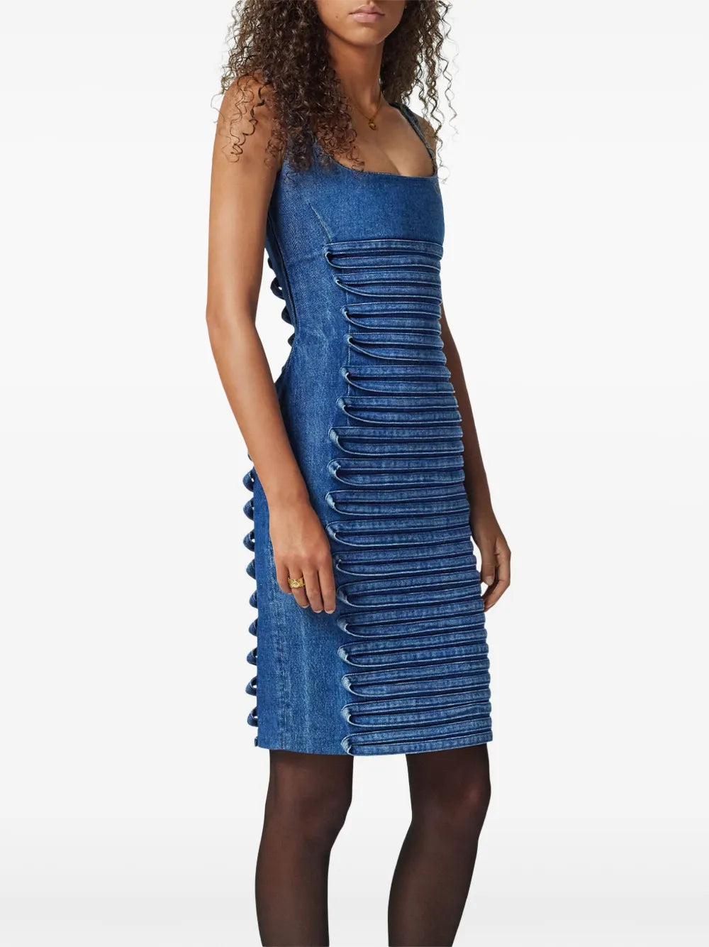 Versace Ruched Denim Midi Dress - image 6