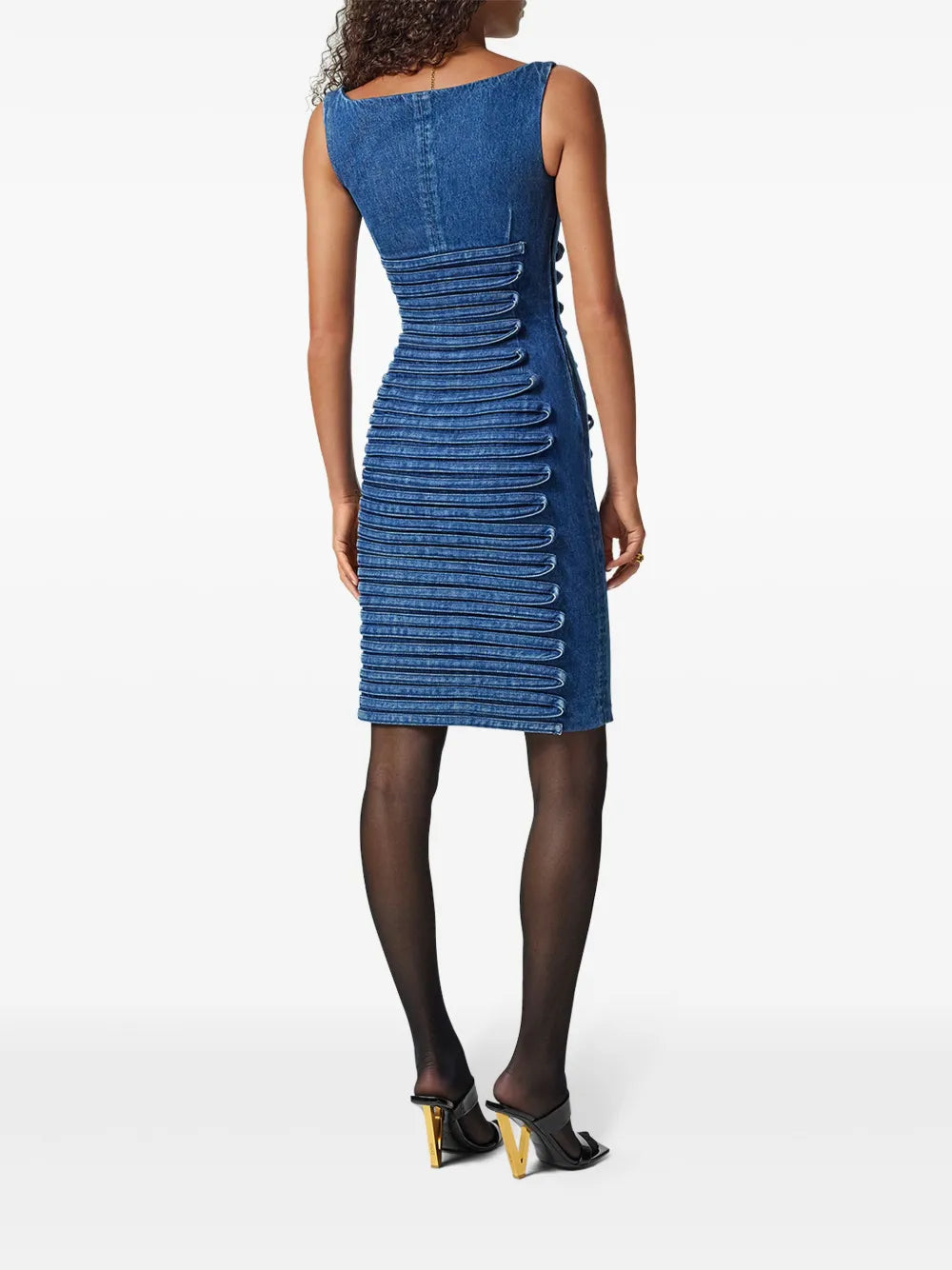 Versace Ruched Denim Midi Dress - image 3