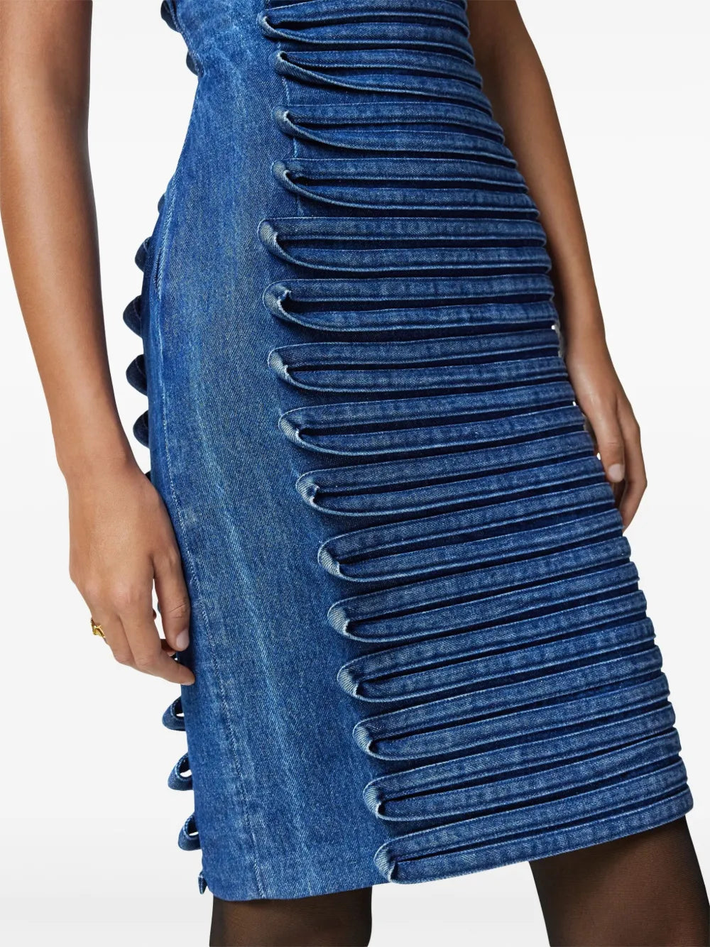 Versace Ruched Denim Midi Dress - image 7
