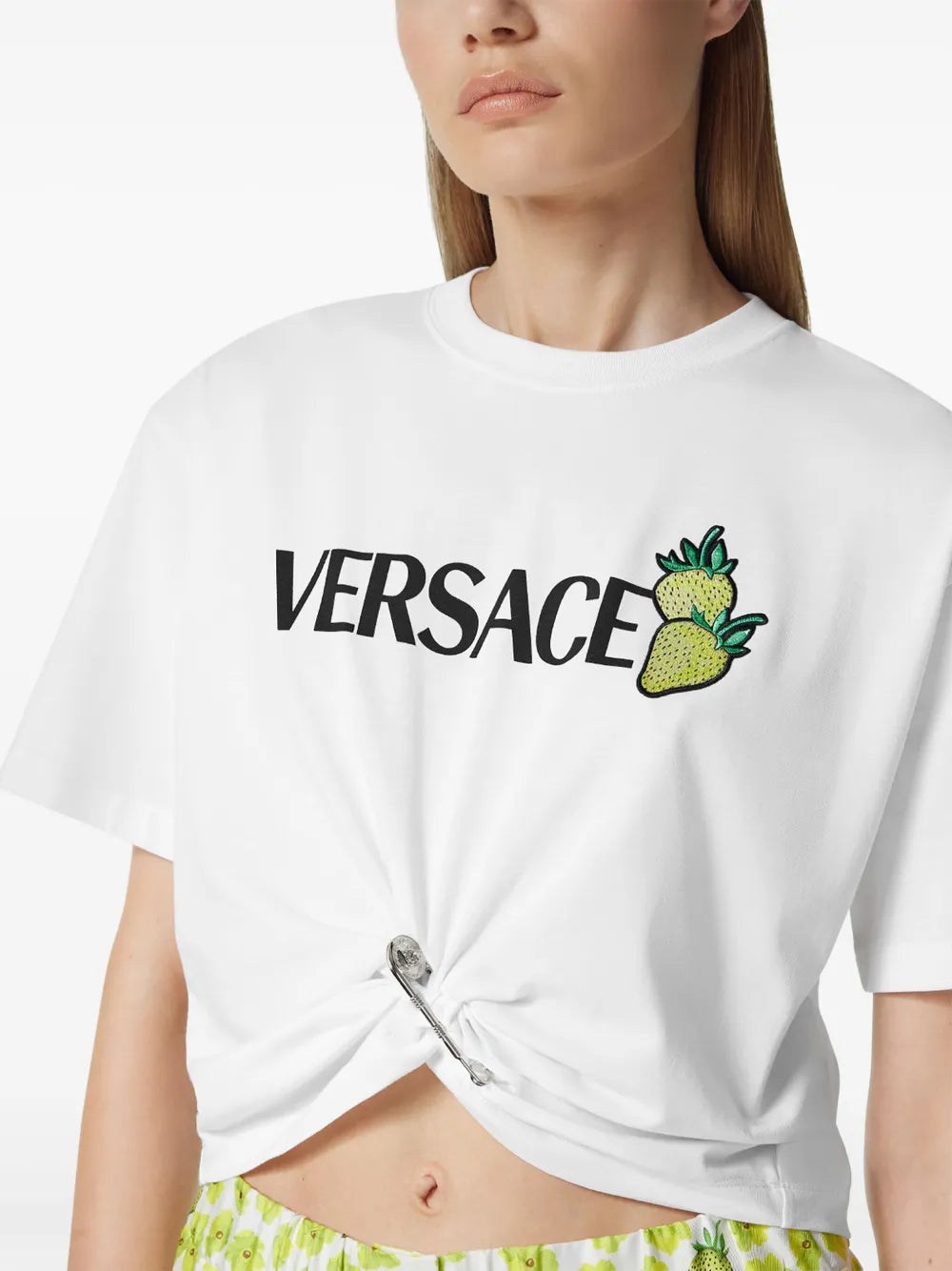 Versace Strawberry Logo Twist Crop T-Shirt – White - image 7