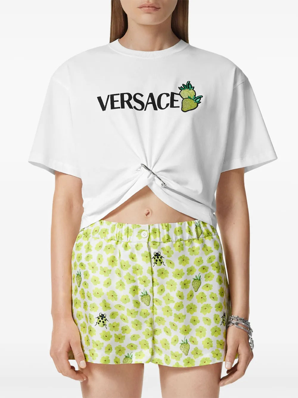 Versace Strawberry Logo Twist Crop T-Shirt – White - image 3