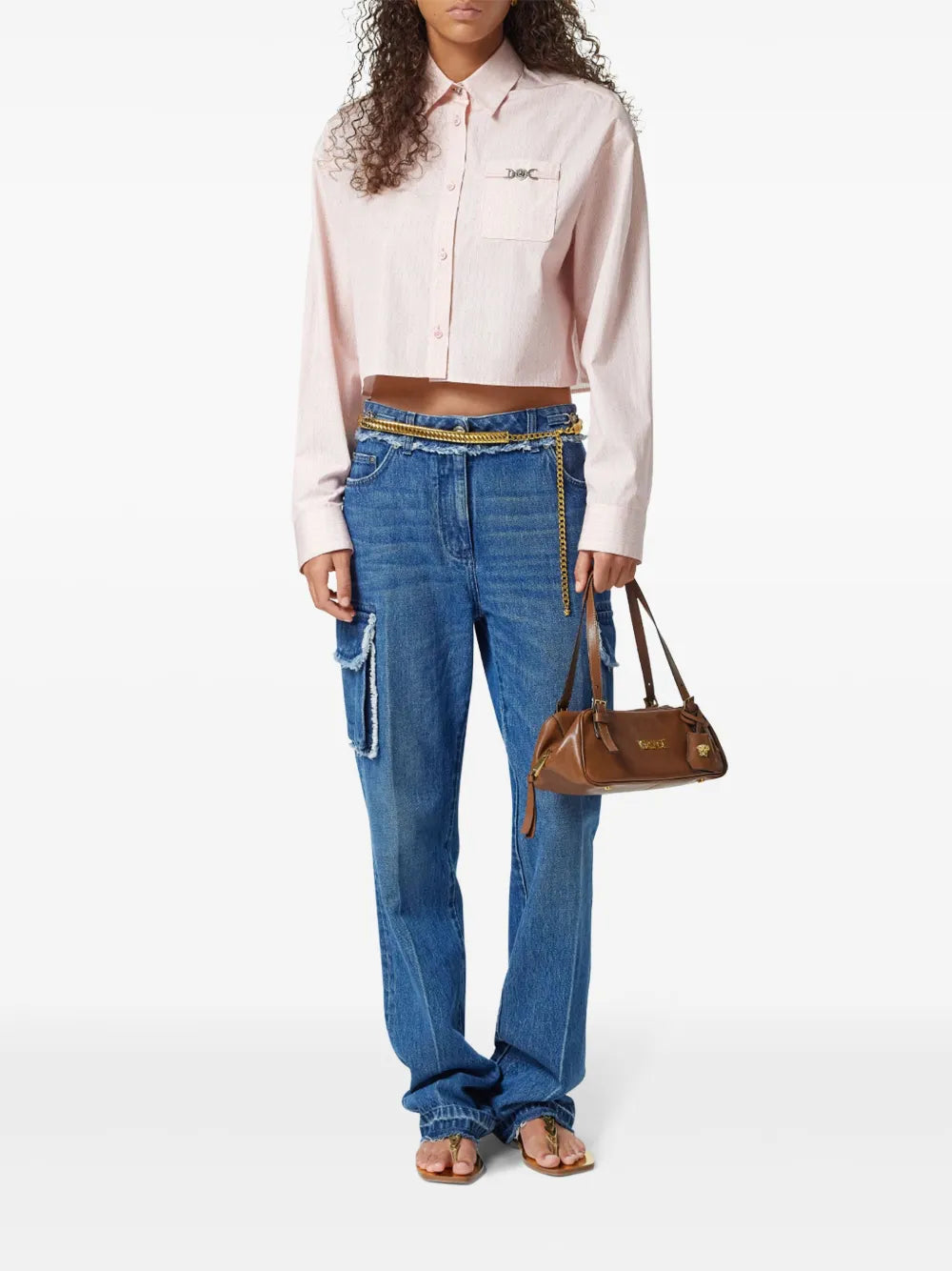 Versace Cropped Chain Print Shirt - image 2
