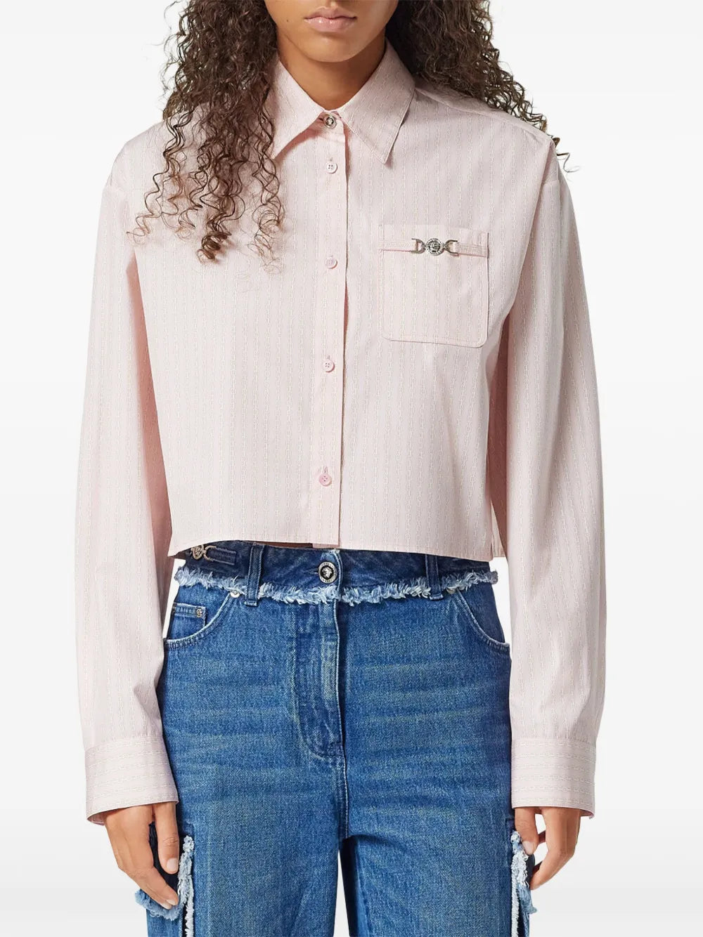Versace Cropped Chain Print Shirt - image 3