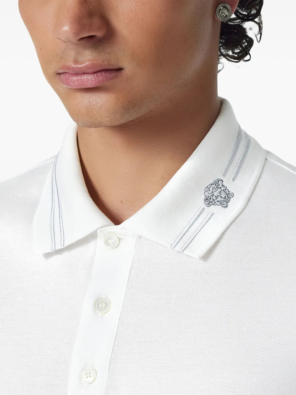 Versace Versace Minimalist White Polo Shirt with Medusa Accent - image 7