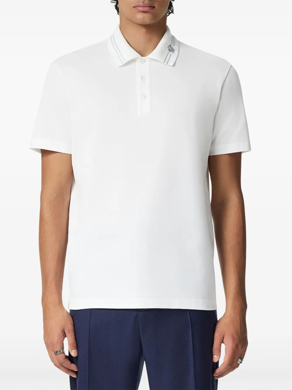 Versace Versace Minimalist White Polo Shirt with Medusa Accent - image 3