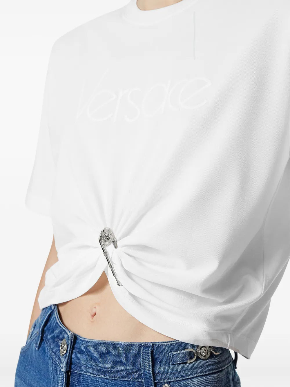 Versace Logo Twist Crop T-Shirt -White - image 6