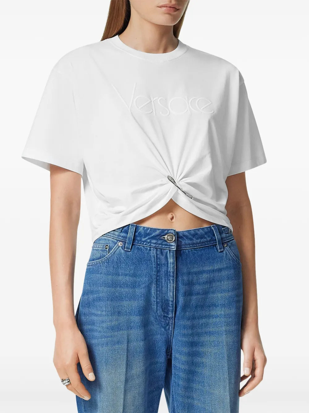 Versace Logo Twist Crop T-Shirt -White - image 2