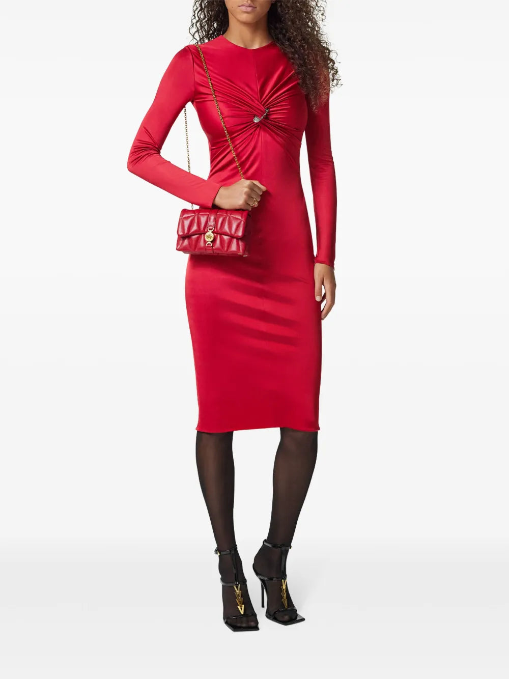 Versace Ruched Midi Dress with Crystal Accent - image 2