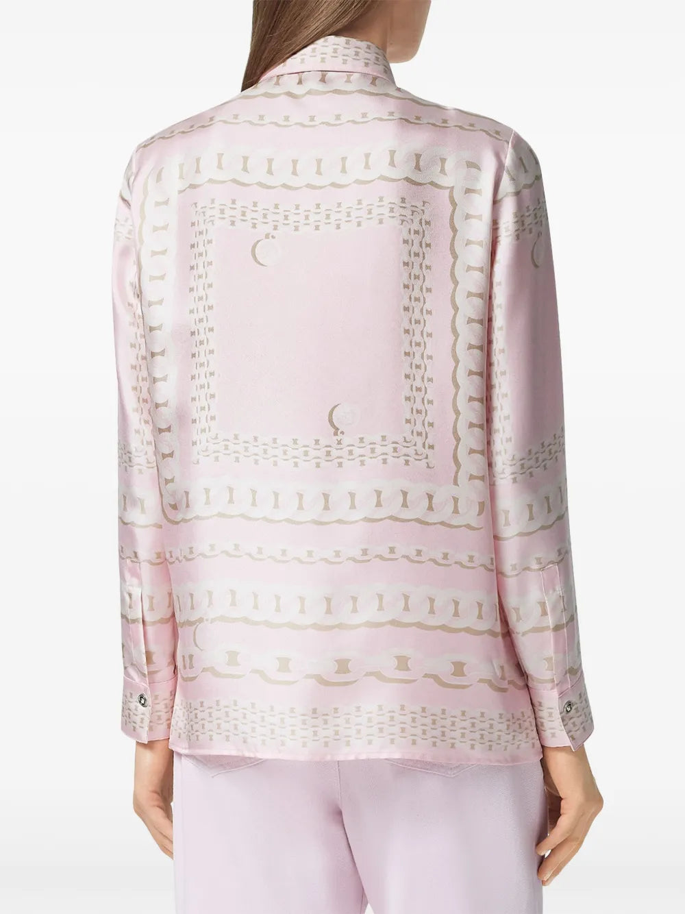 Versace Pink Chain Print Silk Shirt - image 6