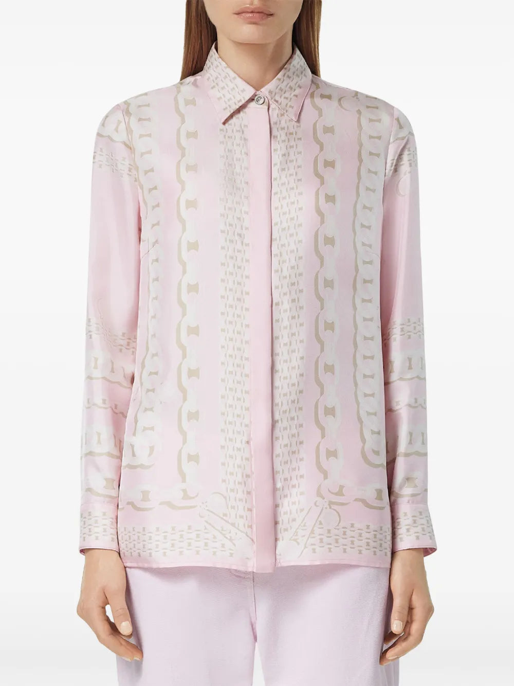Versace Pink Chain Print Silk Shirt - image 3