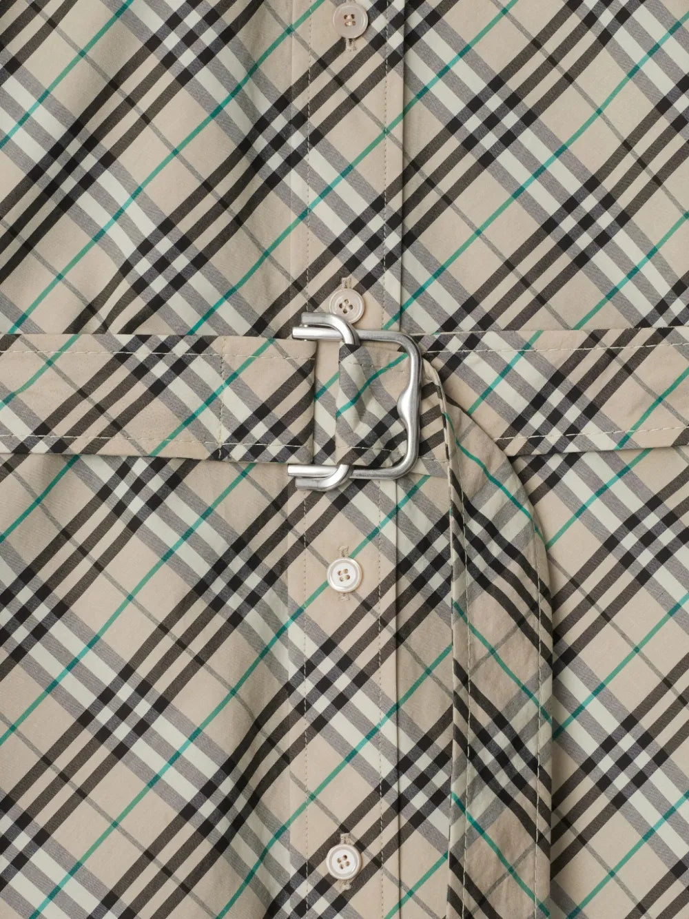 Burberry Short Sleeve Check Belted Shirt Dress – Light Beige - image 7