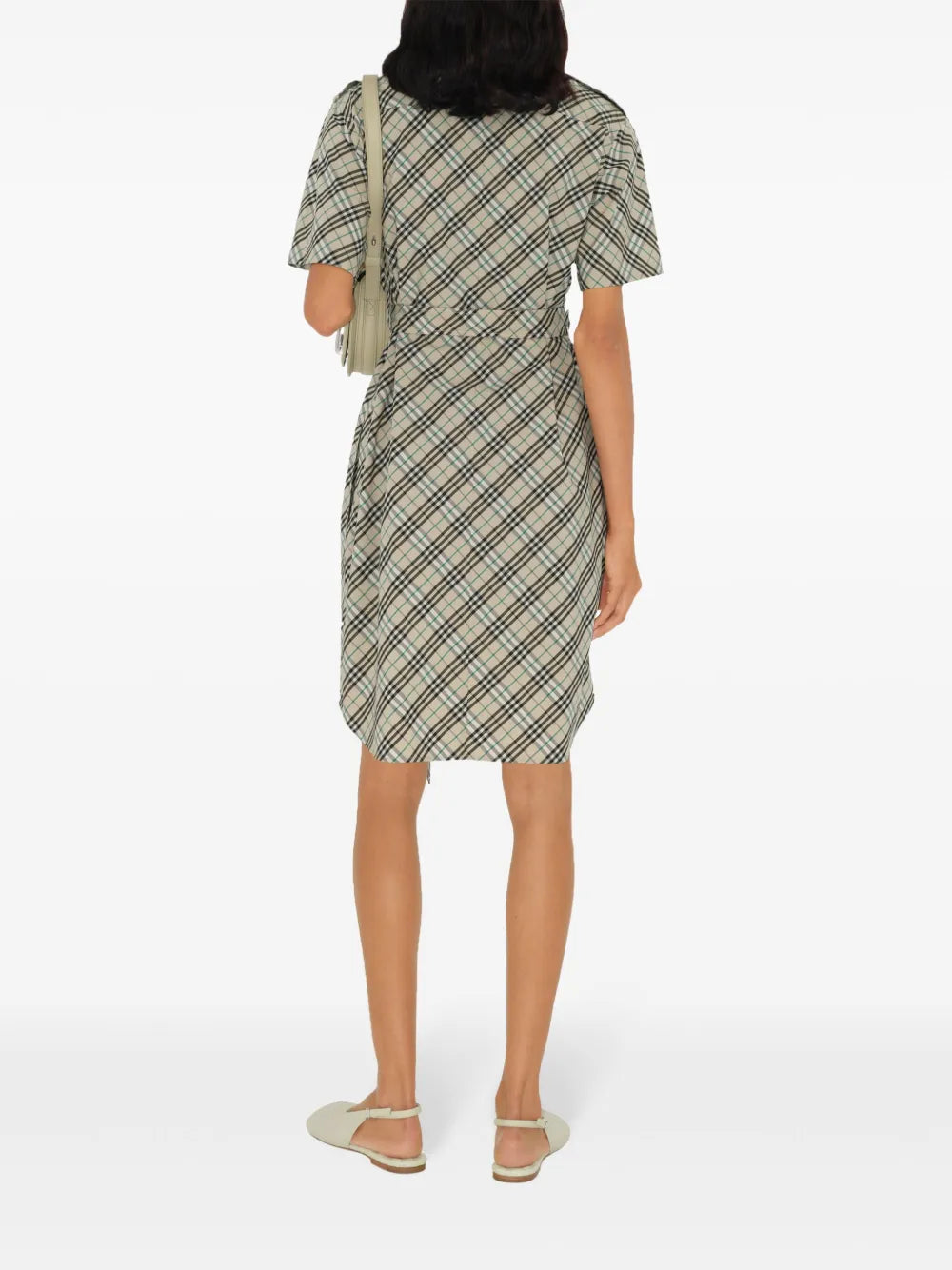 Burberry Short Sleeve Check Belted Shirt Dress – Light Beige - image 6