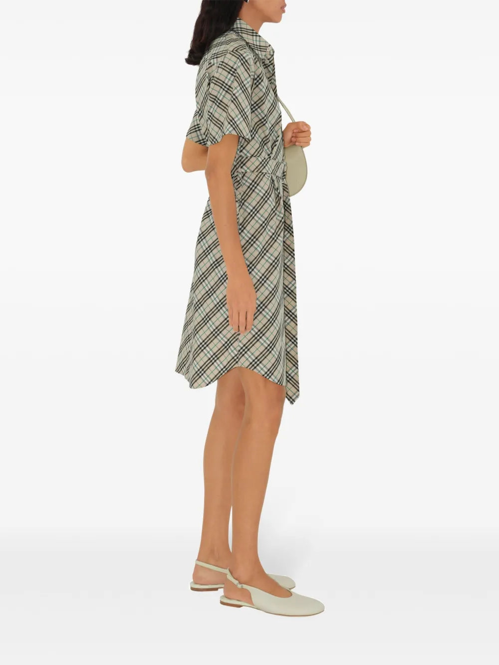 Burberry Short Sleeve Check Belted Shirt Dress – Light Beige - image 3