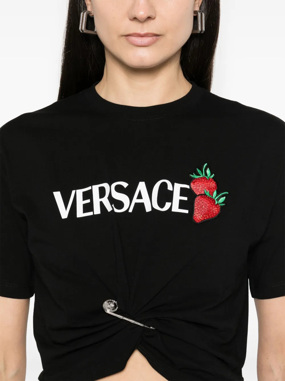 Versace Strawberry Logo Twist Crop T-Shirt - image 7
