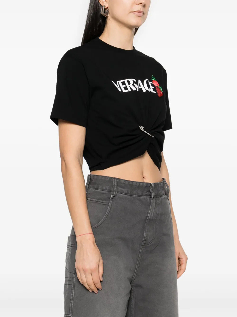 Versace Strawberry Logo Twist Crop T-Shirt - image 3