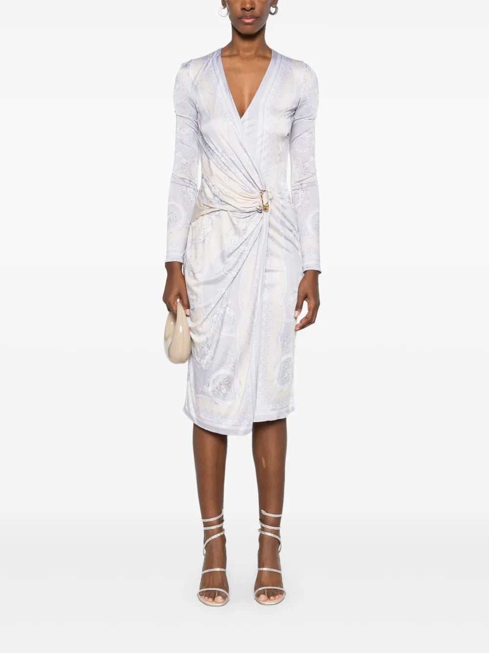 Versace Baroque Print Wrap Midi Dress - image 2