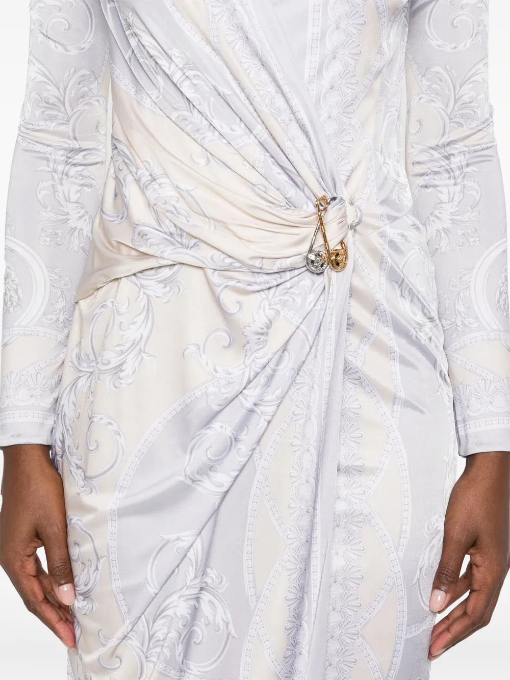 Versace Baroque Print Wrap Midi Dress - image 7