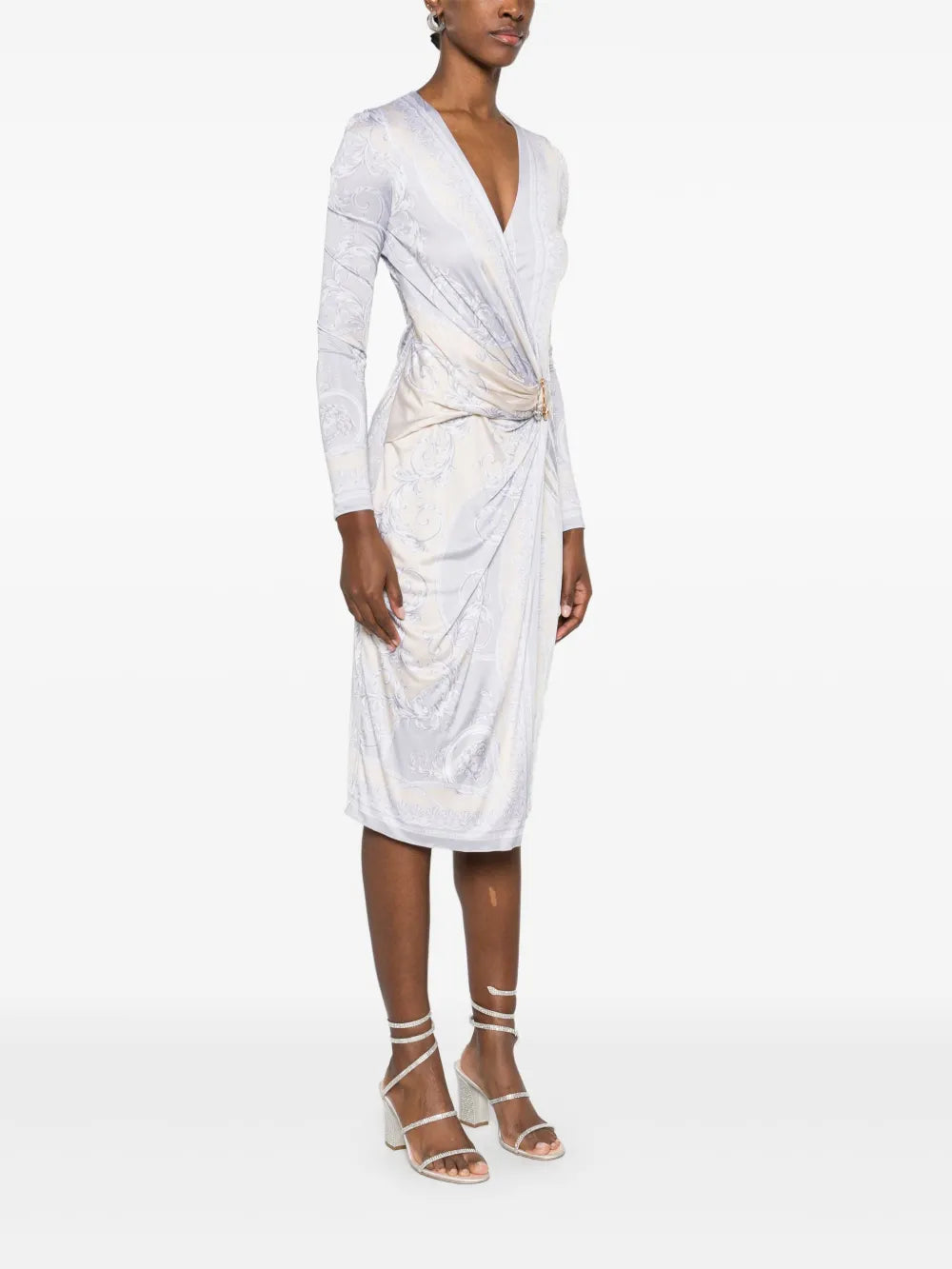 Versace Baroque Print Wrap Midi Dress - image 3