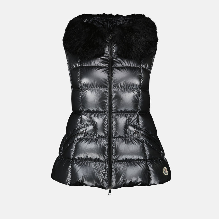 Moncler Glossy Fur-Trim Quilted Puffer Vest