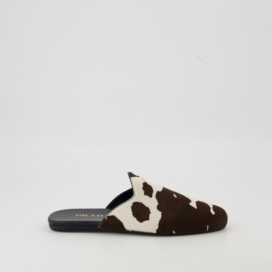 Prada Cow Print Calf Hair Mule Flats