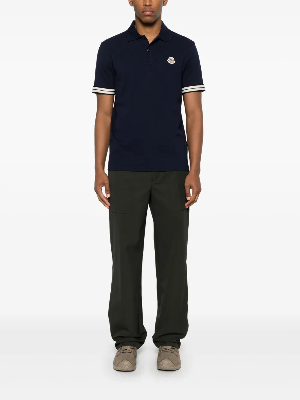 Moncler Navy Polo with Striped Sleeve Detail - image 2