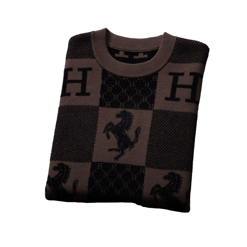 Hermes Checkered “H” & Horse Motif Wool Sweater - image 7