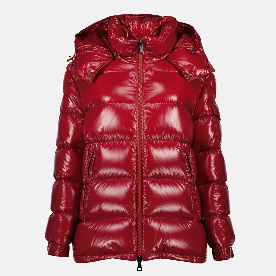 Glossy Red Hooded Puffer Jacket