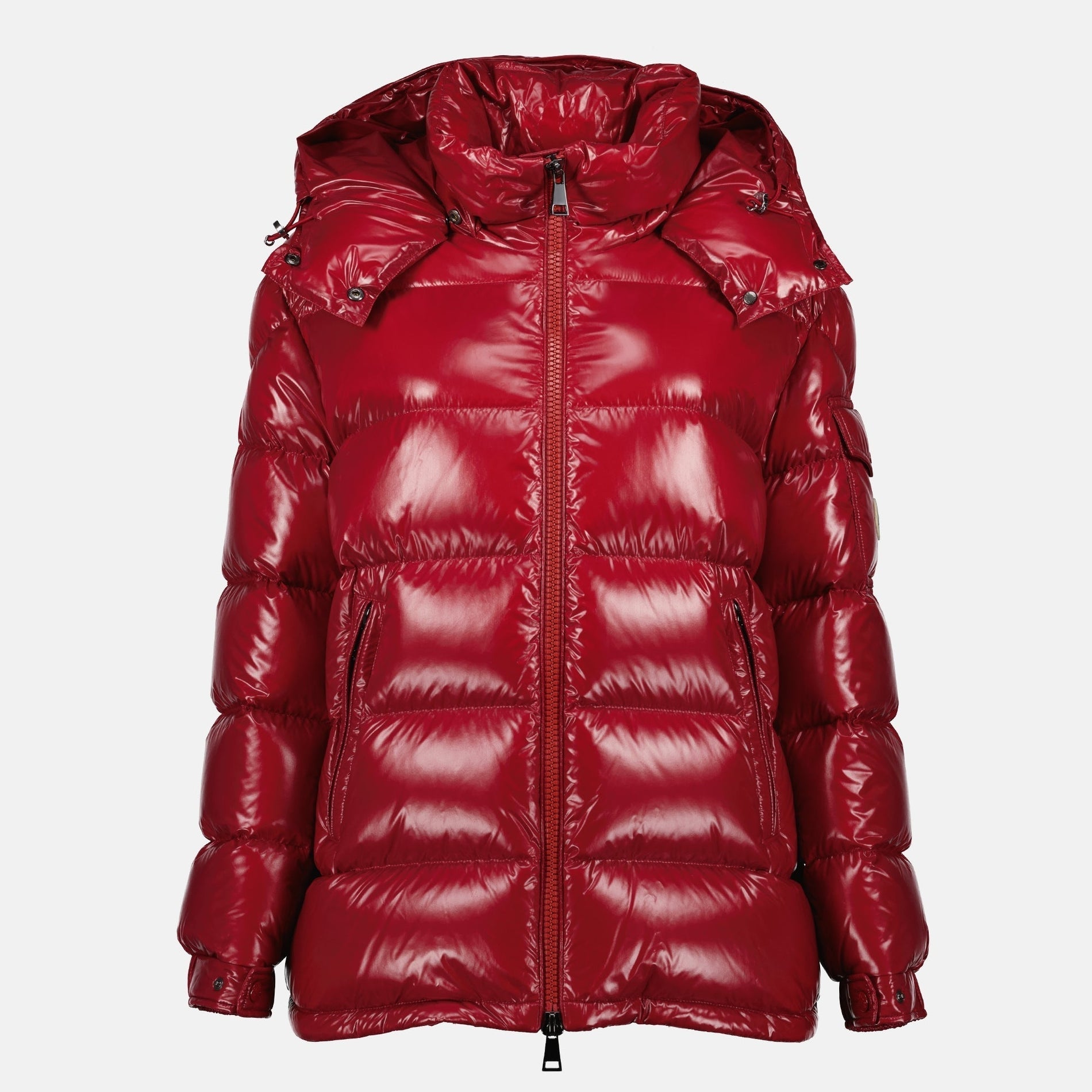 Moncler Glossy Red Hooded Puffer Jacket