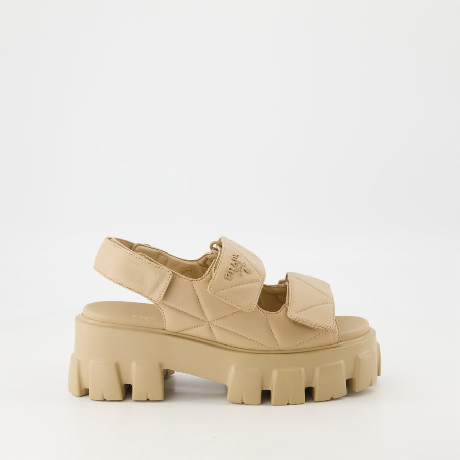 Prada Quilted Platform Sandals-Beige