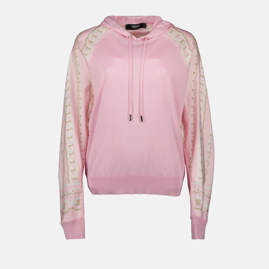 Versace La Greca Trim Hooded Knit Sweater