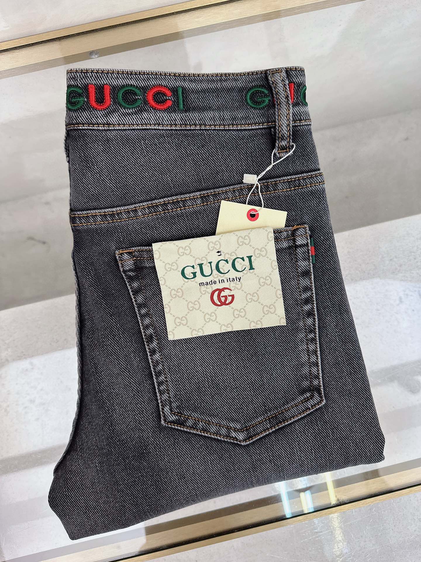 Gucci Denim Jeans with Embroidered Logo - image 3