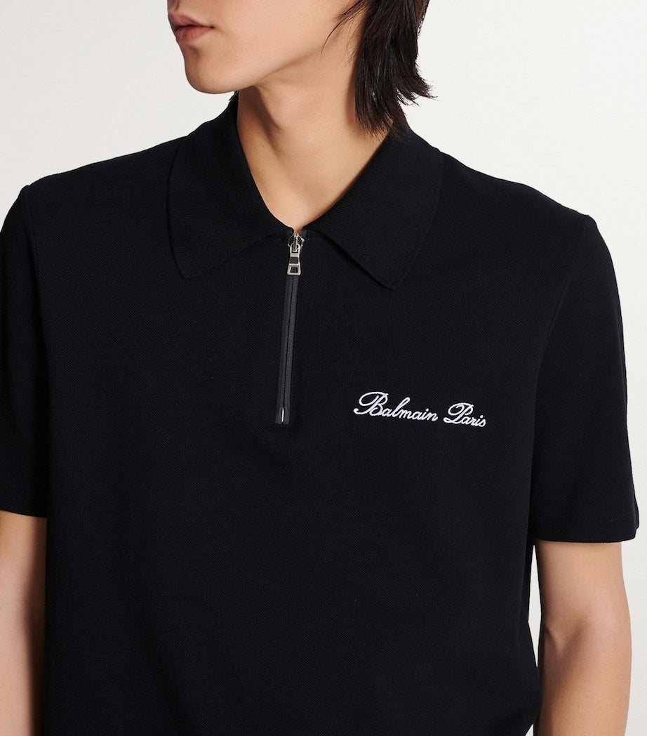 Balmain Zip-Neck Embroidered Polo Shirt - image 3
