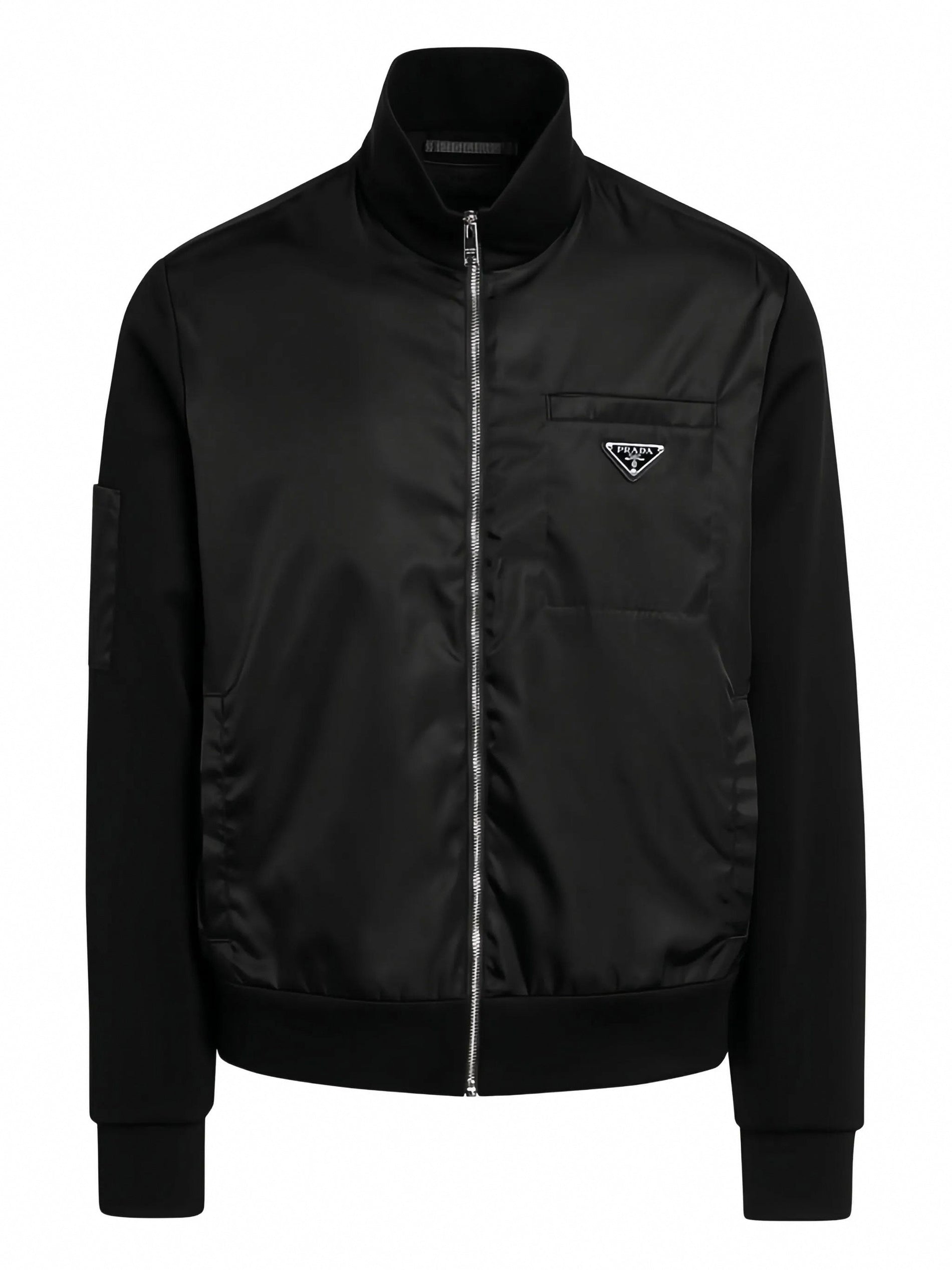 Prada Re-Nylon Zip-Up Jacket with Stand Collar