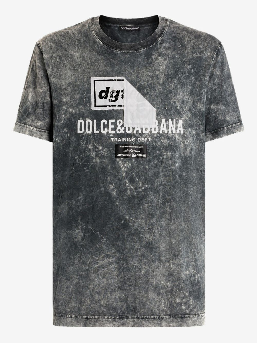 Dolce & Gabbana Marble-Effect Cotton T-Shirt with Print