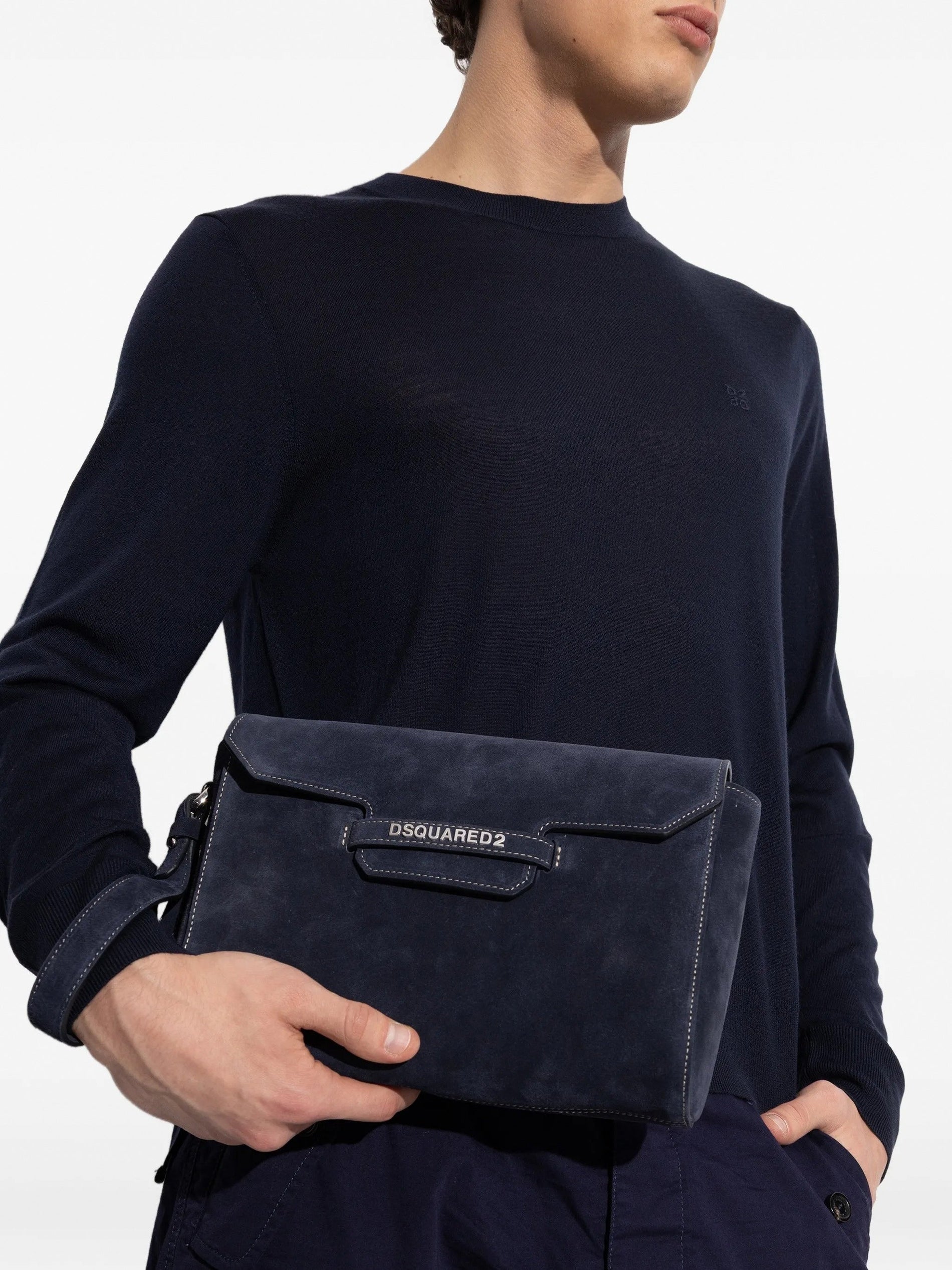 Dsquared2 Suede Logo Clutch / Crossbody Bag (Navy) - image 6
