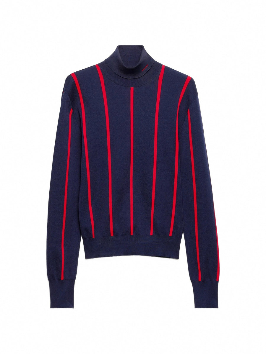 Prada Runway Intarsia Striped Wool Turtleneck Sweater