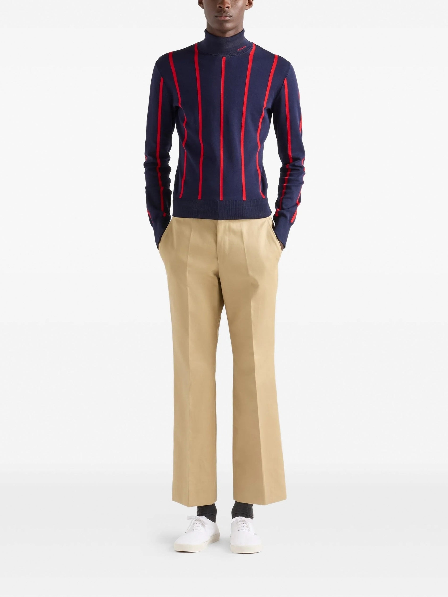 Prada Runway Intarsia Striped Wool Turtleneck Sweater - image 4