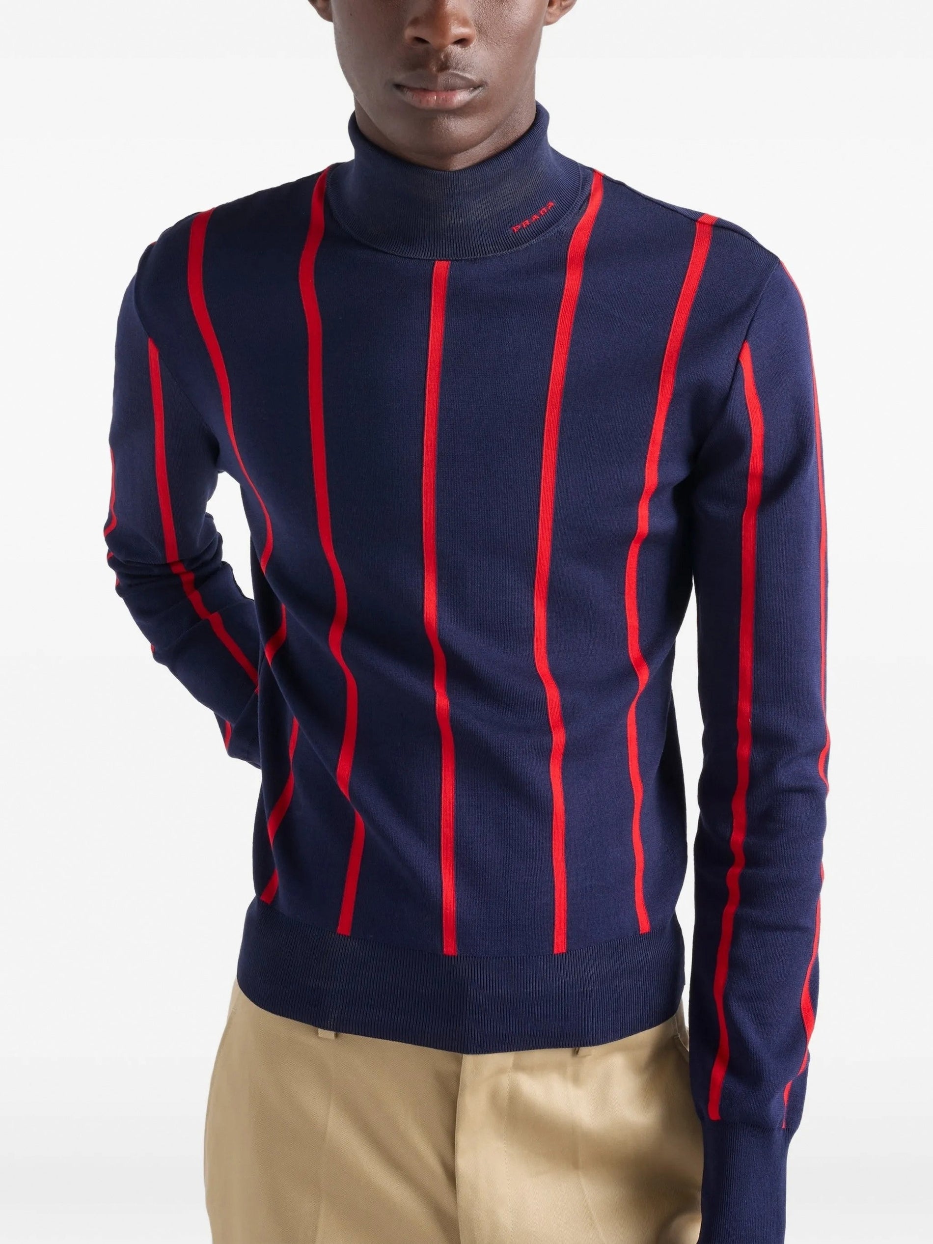 Prada Runway Intarsia Striped Wool Turtleneck Sweater - image 3